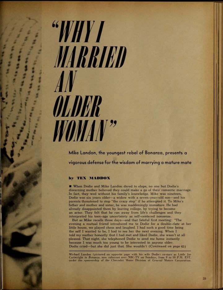 Michael. Landon - "Why I Married an Older Woman" -   Radio TV Mirror Jan-June 
