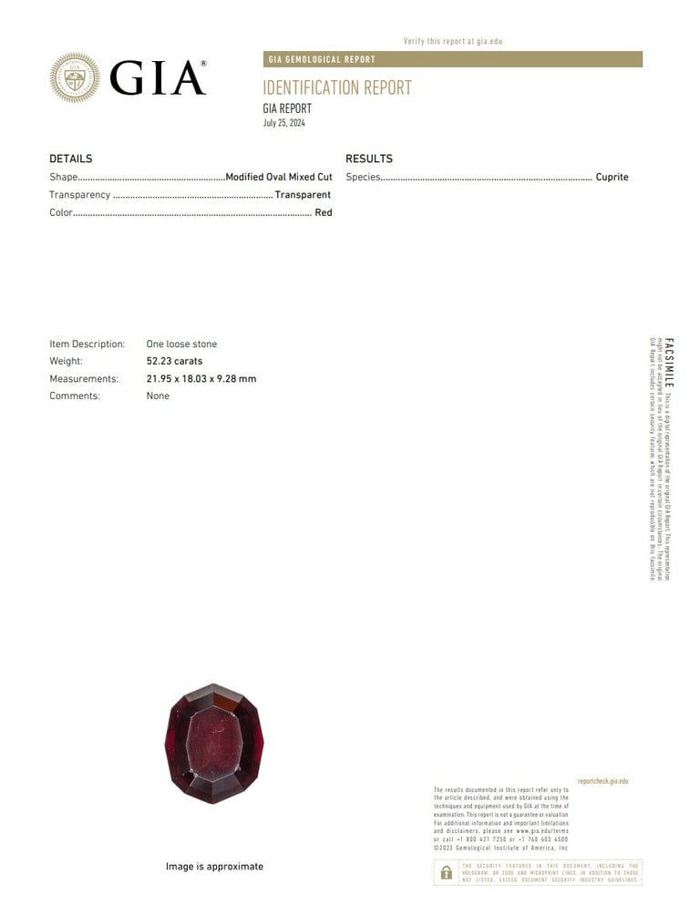 Cuprite GIA certificate