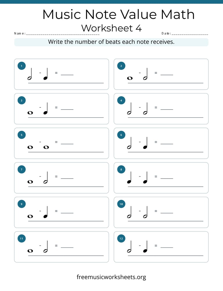 Music Note Value Math Worksheet 4