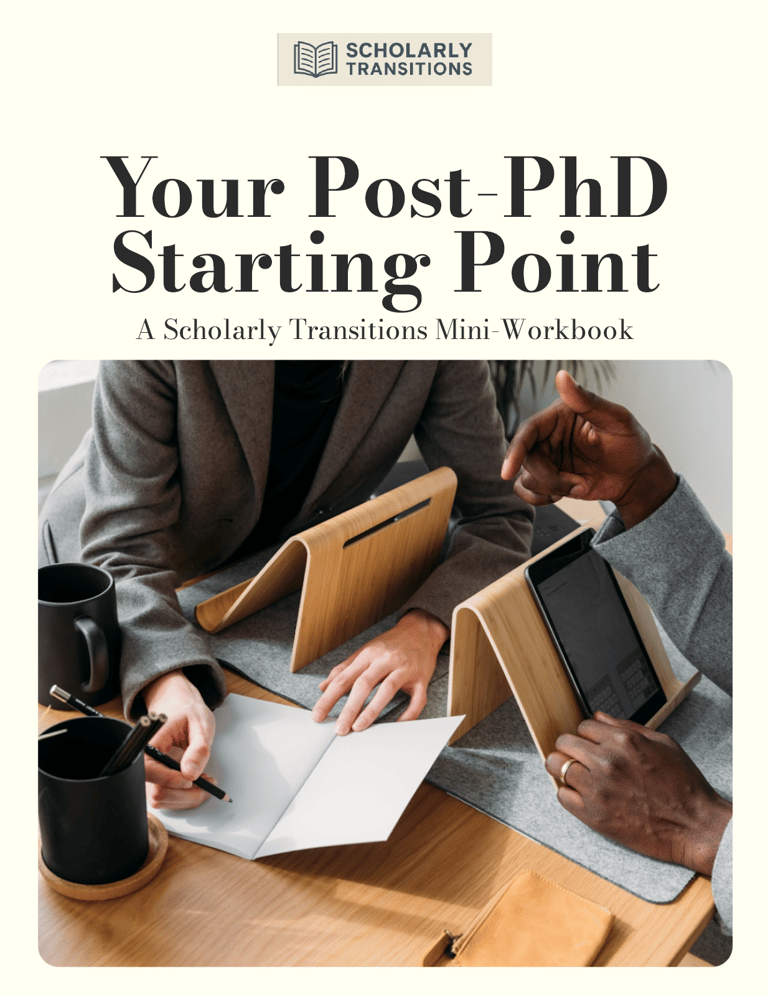 Cover of “Your Post-PhD Starting Point” workbook showing two people working together.