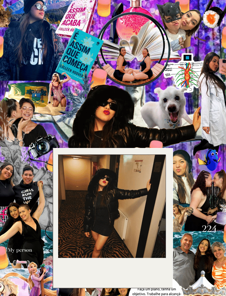 a collage of photos of a woman with a dog