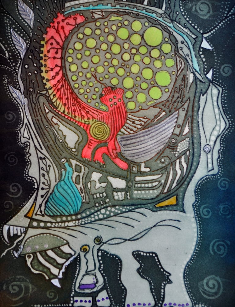 Poligon" Etched Print Watercolour by Kristina Lee, 2012