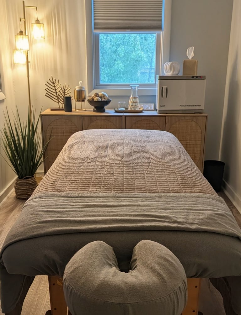 a massage table with a hot towel warmer