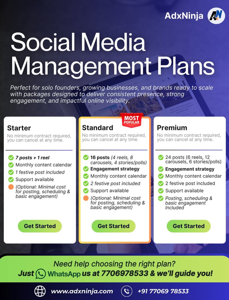 Social Media Management Plans which are Perfect for solo founders, growing business & brands.