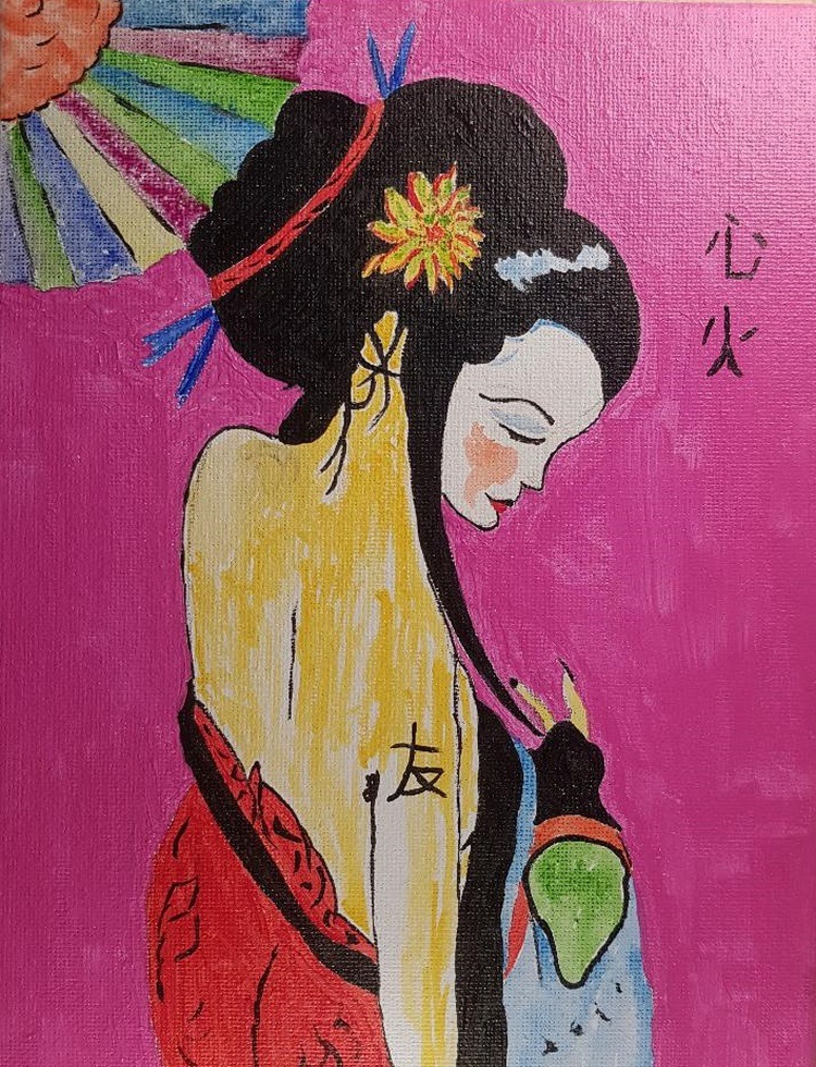 Ilustración de estilo japonés creada por Óscar Ocaña Parrón para el poemario Li Sao la hija del Gran Río del Cielo.