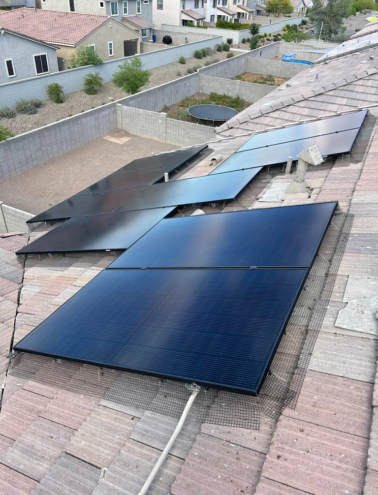 Solar panels after cleaning off dirt and bird poop in phoenix arizona