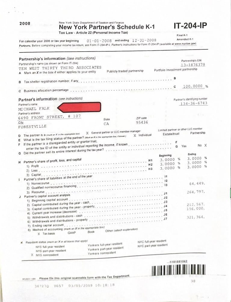 The 2008 K-1 of Michael Falk and Shannon Falk Marital property