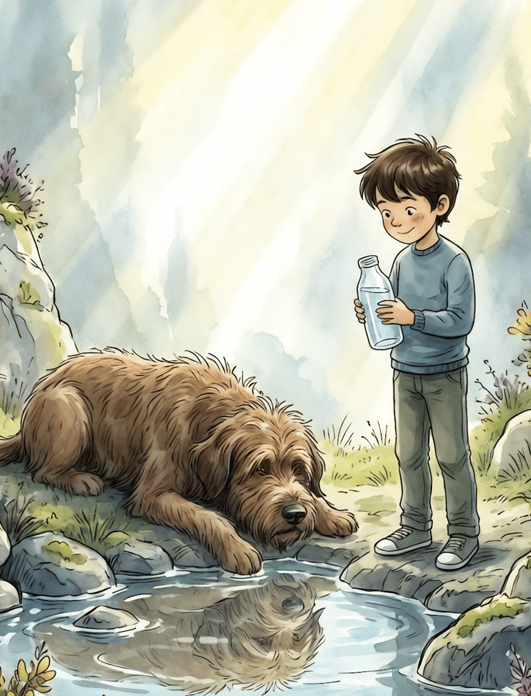Finn and Brown Dog from the children's book The Brown Dog of the Green Glen