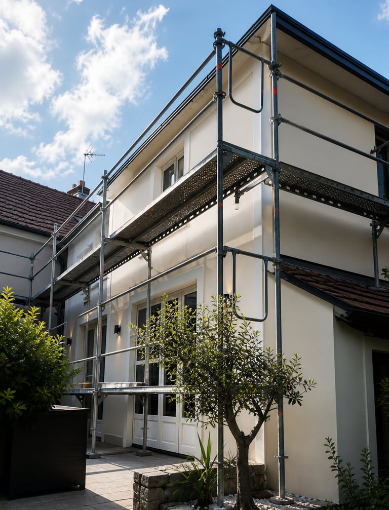 Ravalement de façade avec échafaudage – finition moderne