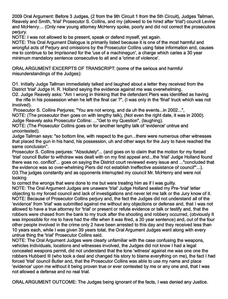 Court wrongdoings during Oral Argument. 1 page.