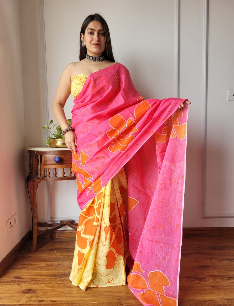 oft cotton mulmul saree with floral print design