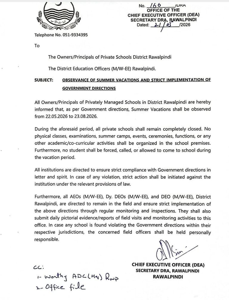 Punjab summer vacations notification 2026.
