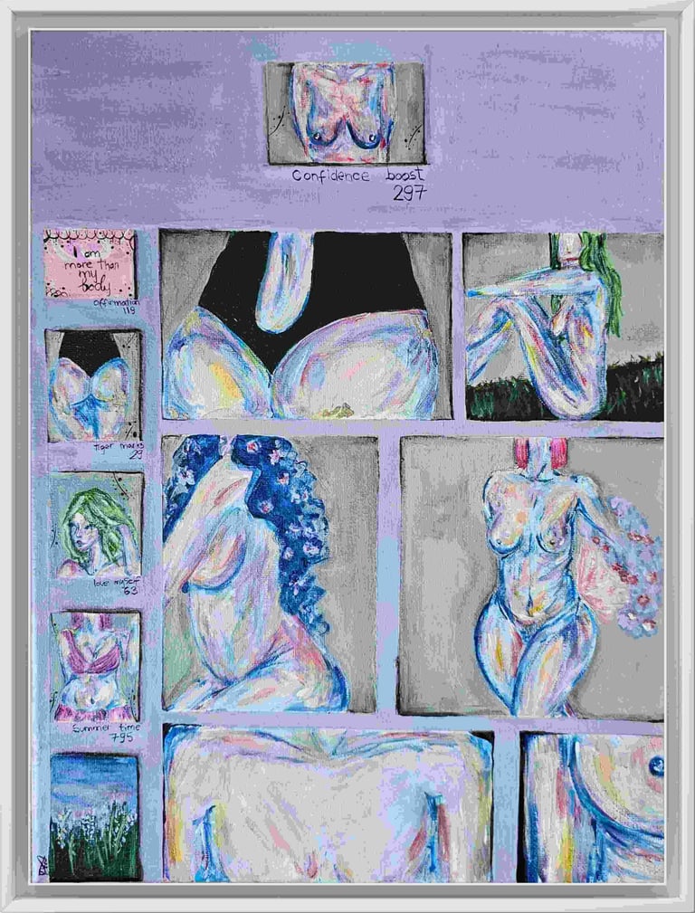 a painting  women acrylic pastel colours