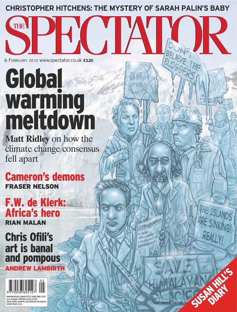 Cover artwork for Spectator magazine of politicians in the shape of an iceberg.