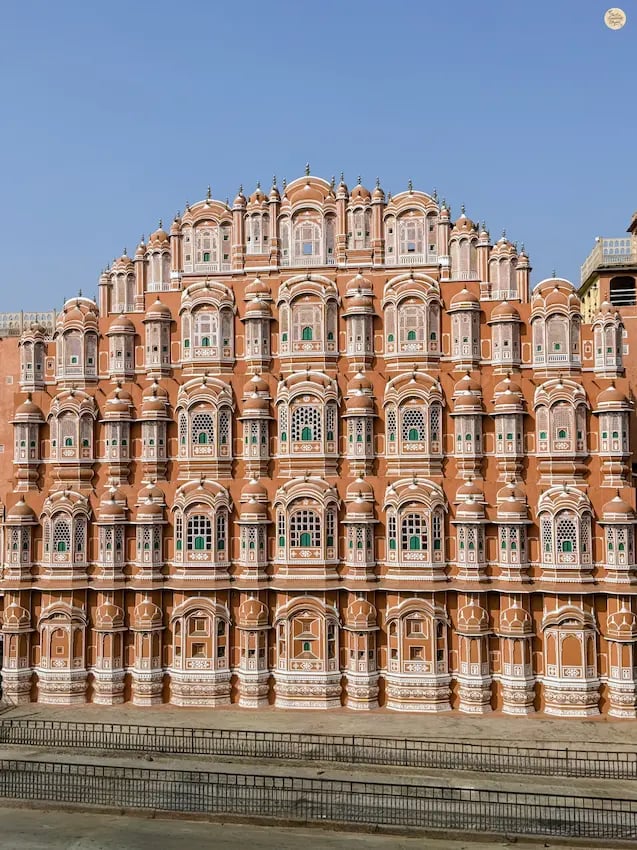 See the iconic Hawa Mahal facade in Jaipur, the famous Palace of Winds and a must-visit landmark in the Pink City