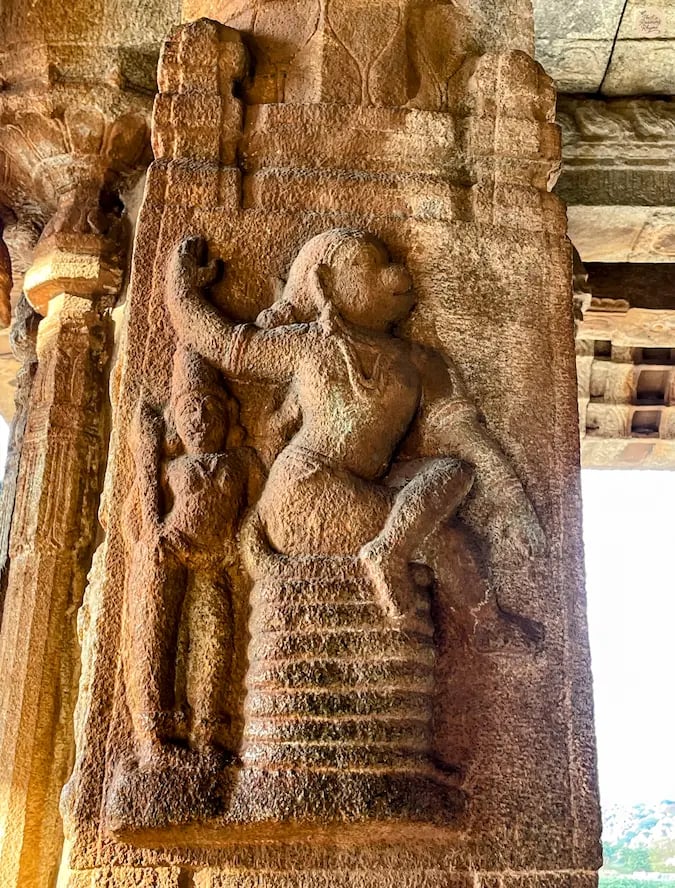 Carving of Lord Hanuman on his throne in Ravana’s court at Hazara Rama Temple, Hampi.