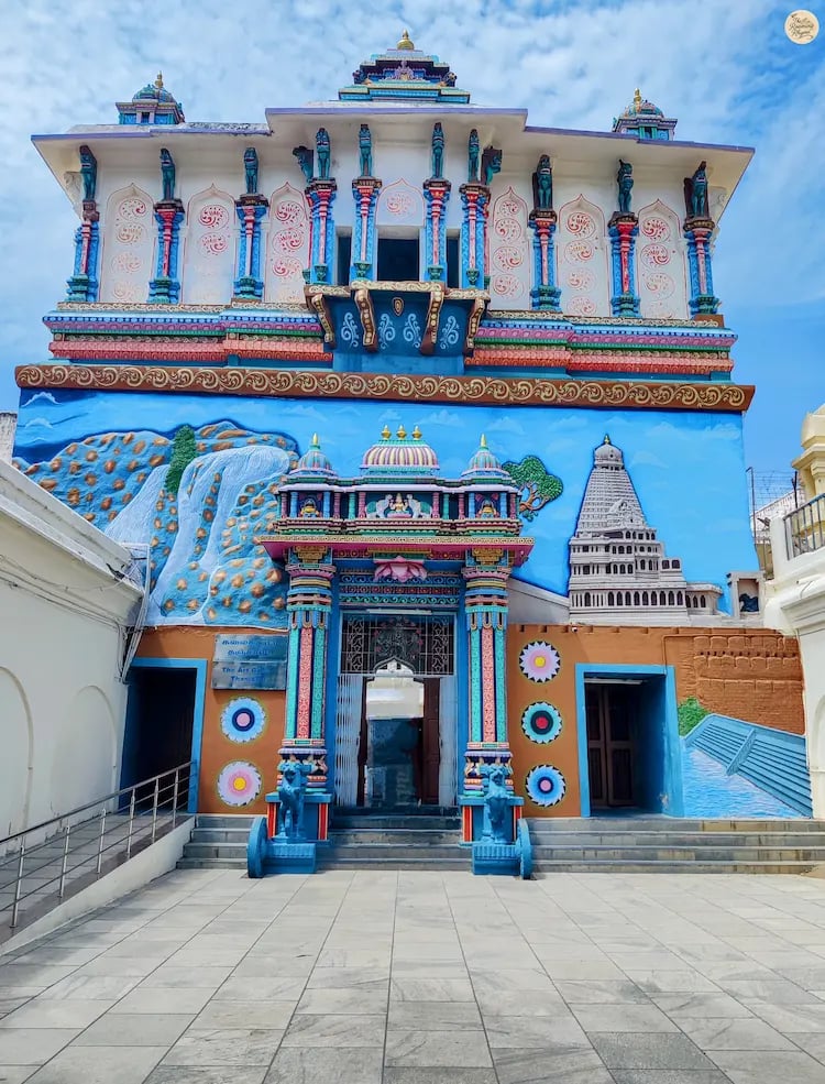 Decorative gateway opening into the palace corridors of Thanjavur Maratha Palace
