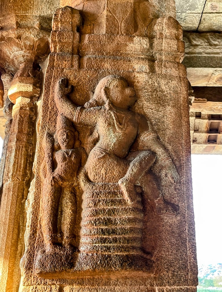 Lord Hanuman on his throne—Hazara Rama Temple’s stone tells the tale of courage in Ravana’s court.