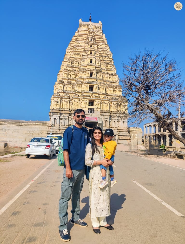 Together at Virupaksha's Raj Gupuram—framed by the timeless soul of Hampi.