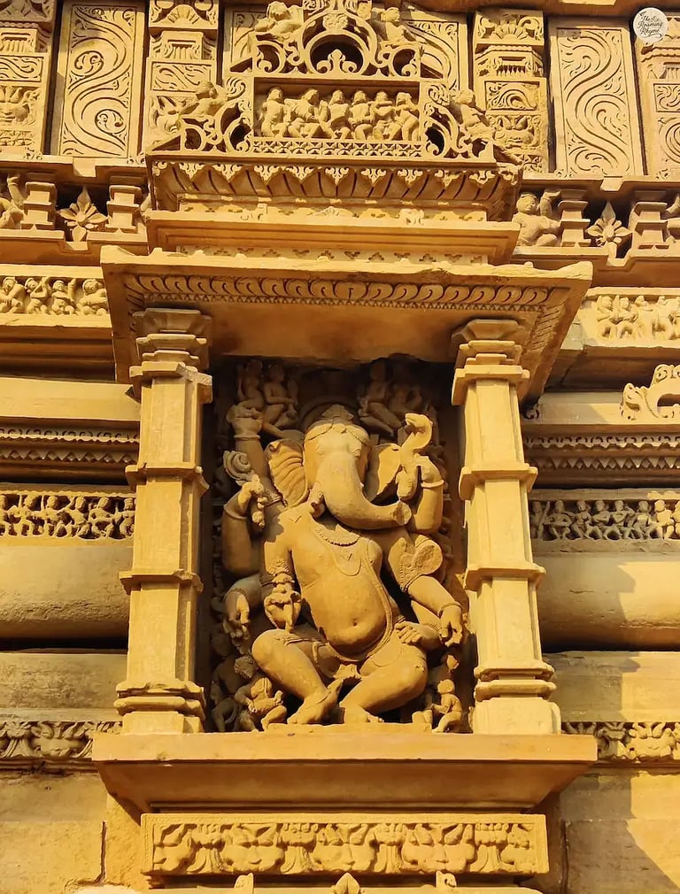 Sculpture of Lord Ganesha on the outer wall of Lakshmana Temple, Khajuraho,  Madhya Pradesh