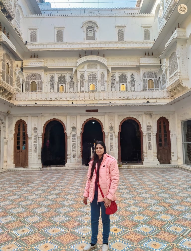 A quiet courtyard where royal footsteps once echoed beneath open skies, Anup mahal, Junagarh fort