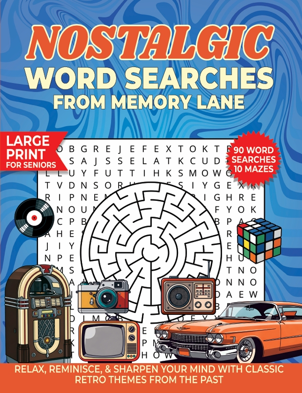 nostalgic word searches memory lane large print retro themed puzzle book liora onyx cover