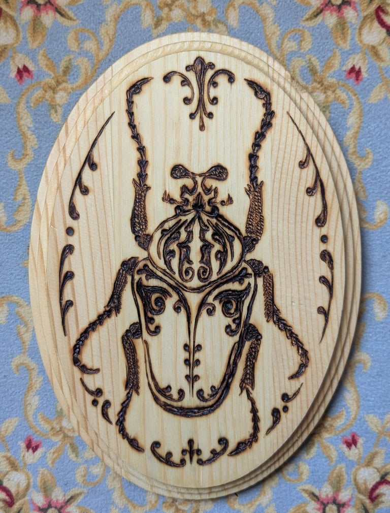 beetle ornament pyrography wood woodburn