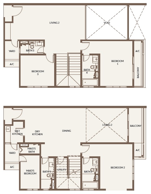 Bukit Chagar Living Type F duplex layout – 4 bedrooms, 4 bathrooms, 2 balconies