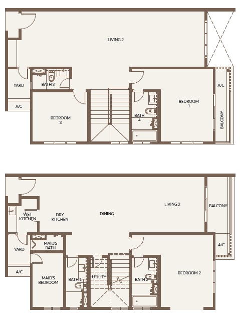 Bukit Chagar Living Type G duplex layout – 4 bedrooms, 4 bathrooms, 2 balconies