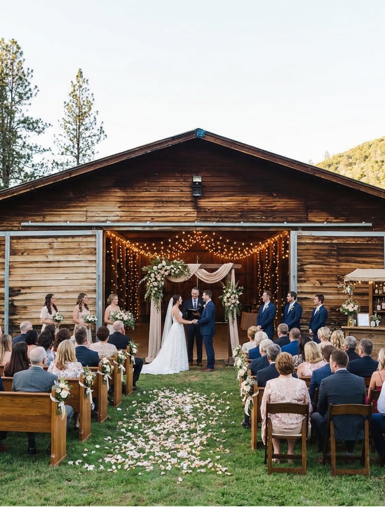 BArn wedding ceremony at Evergreen Terrace at Kowana Valley