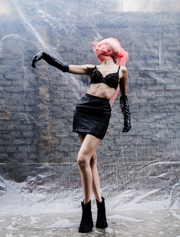 a woman in a black dress and black boots