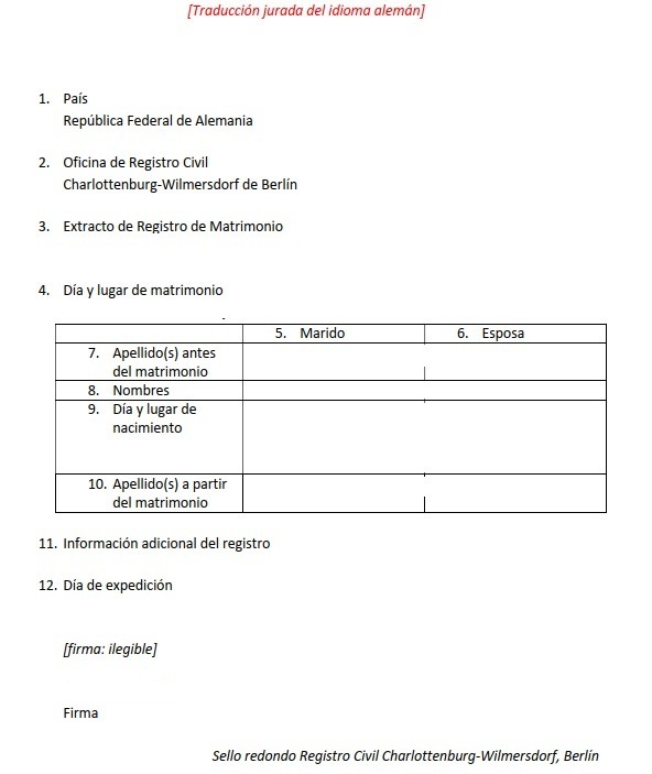 raducción jurada al español de certificado matrimonio alemán