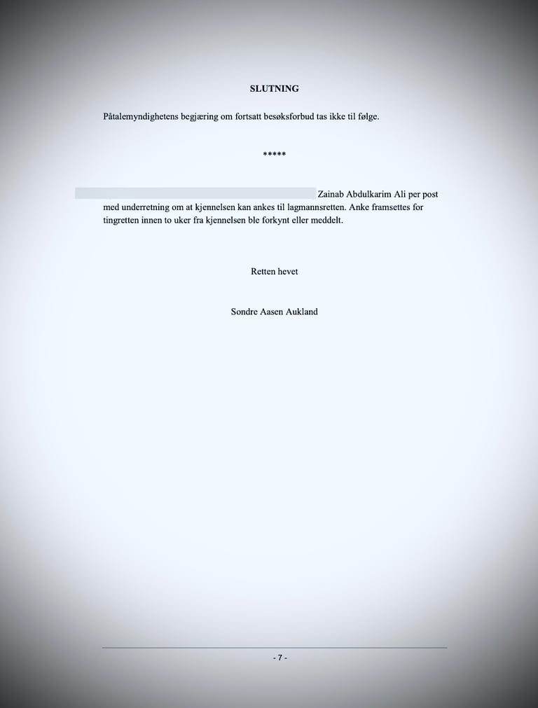 Oslo-domstolens kjennelse, Maren Brit Østern, Majorstuen, Zainab Abdulkarim, ‏human trafficking case