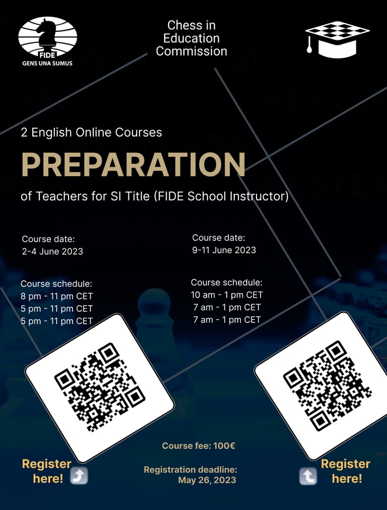 FIDE Chess in Education Commission is holding "Preparation of Teachers" courses on June 2-4 and June