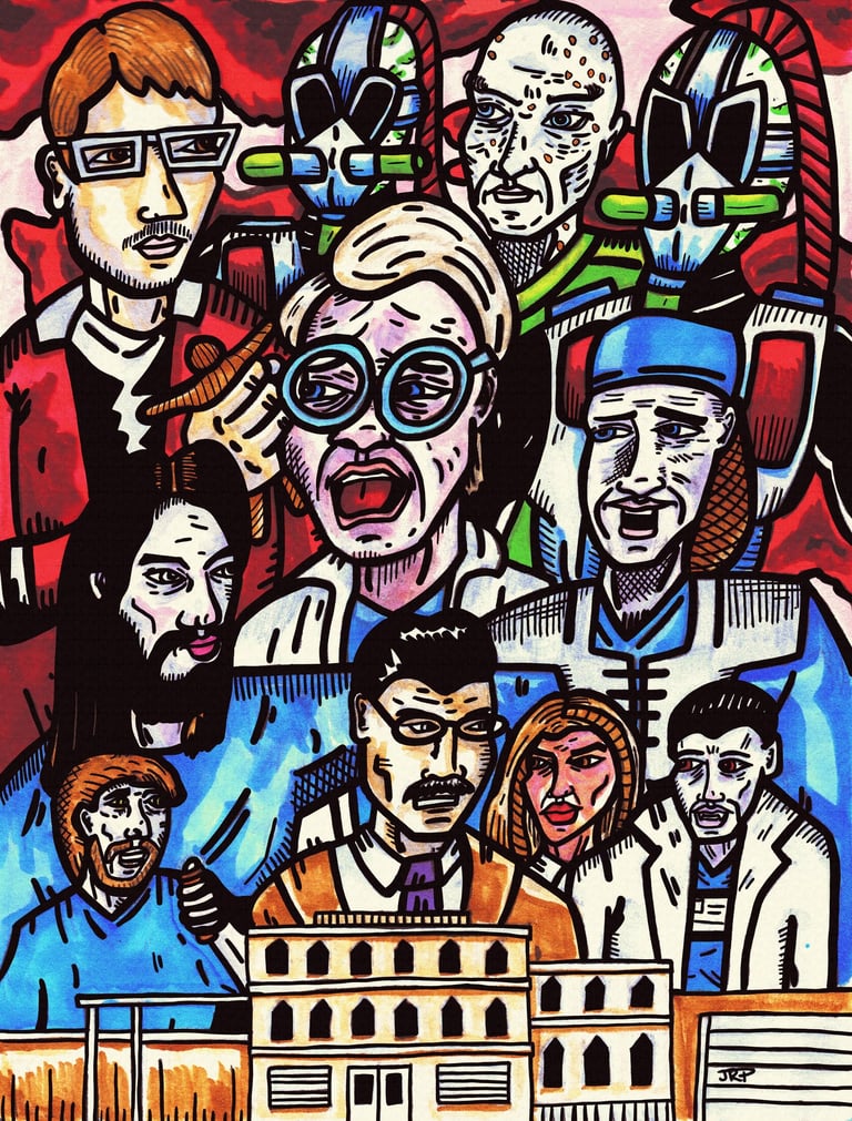 Heroes of Hell Hospital by J.R. Turvey - artist - Dicepool Party Comics