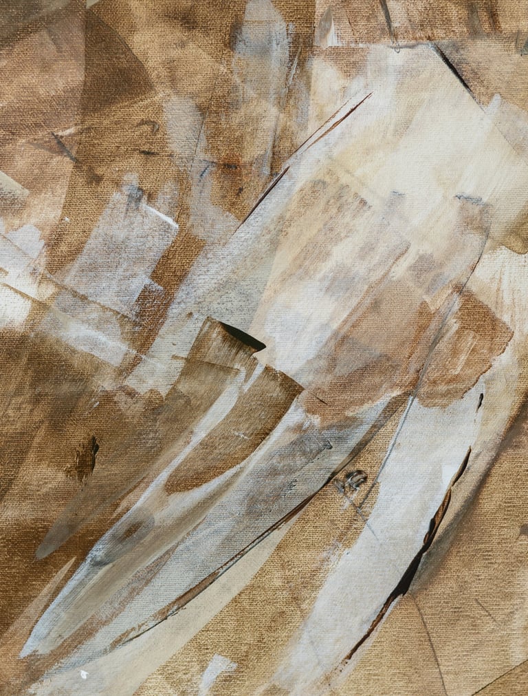 Abstract oil painting texture with layered brown and beige brushstrokes on canvas.