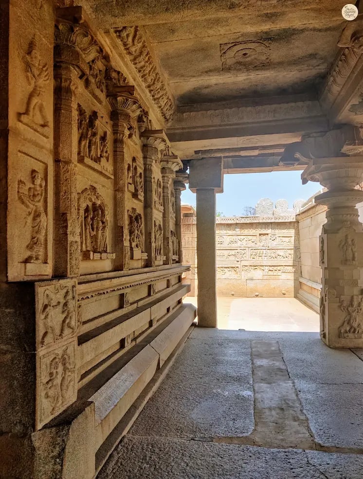 Hazara Rama Temple in Hampi with walls carved with scenes from the Ramayana.