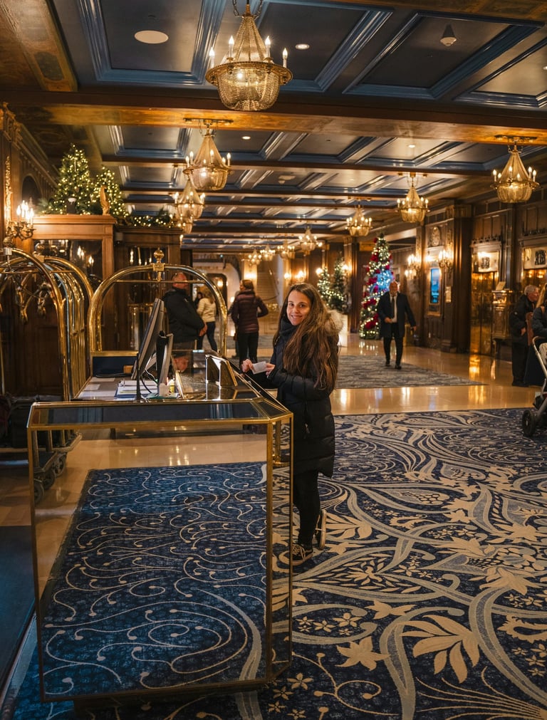 niña sonriente de pie en la recepción