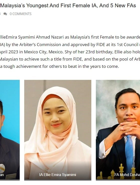 Malaysian Chess Federation congratulates Malaysia's First Female International Arbiter Ellie Emira