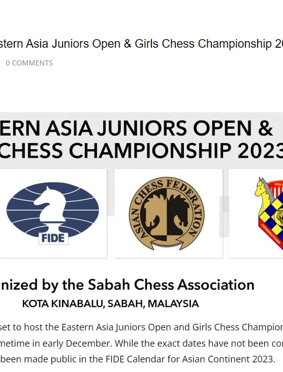 Sabah To Host The Eastern Asia Juniors Open & Girls Chess Championship 2023. Chess Clicks. 