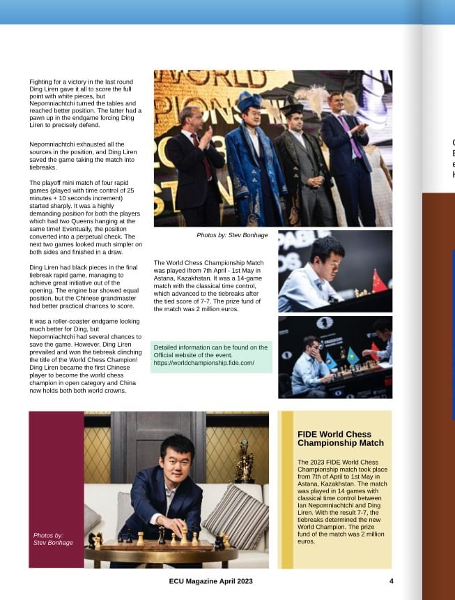 ECU E-Magazine April by the ECU Commissions. European Chess Union. Chess Clicks. Chess Magazine