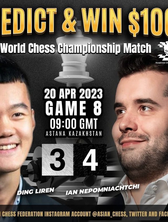 Asian Chess Federation’s Contest - Predict The Results of World Chess Championship Match & Win $100