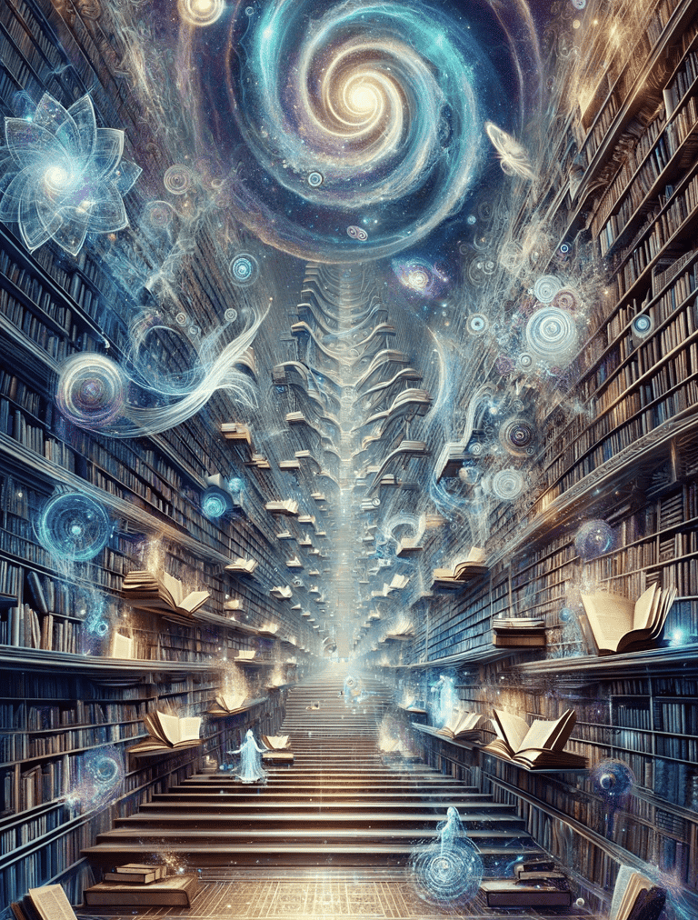 a bookcase with a spiral staircase leading to a spiral staircase
