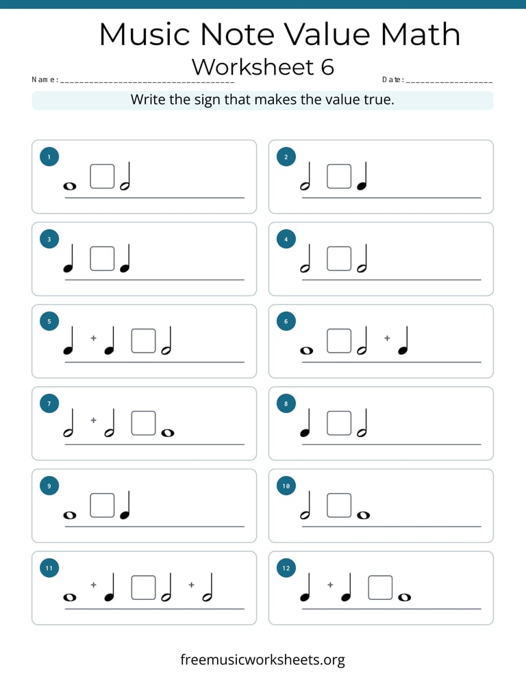 Music Note Value Math Worksheet 6