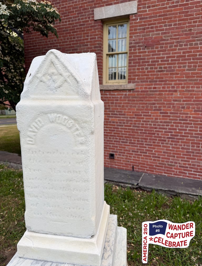 The grave marker for David Wooster, Revolutionary War hero. 