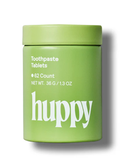 Huppy fluoride-free toothpaste tablets with nano-hydroxyapatite in refillable tin