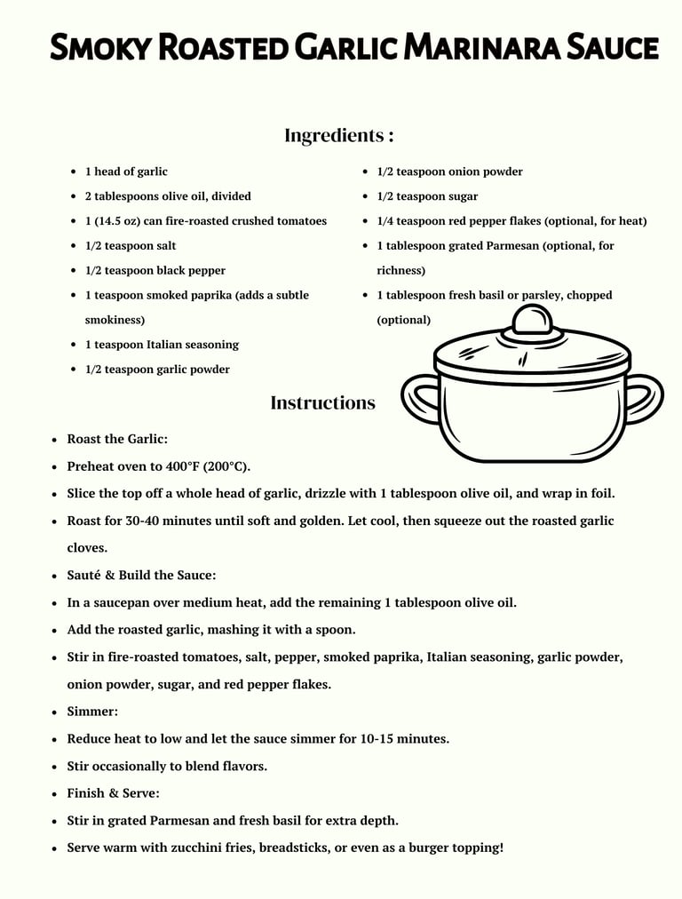 marinara sauce recipe card with image of pot