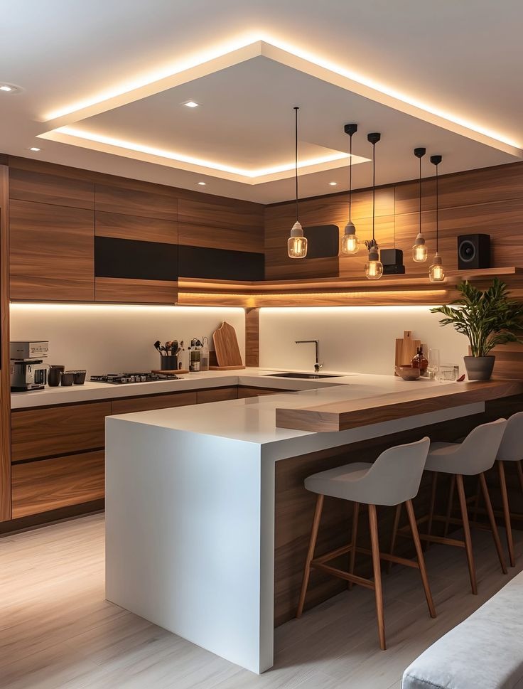 iç mekânda uygulanan modern asma tavan çözümü