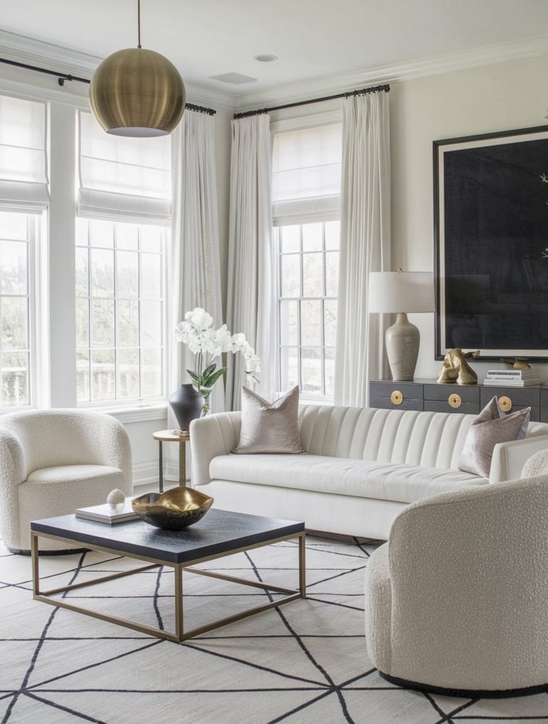a living room with a couch and a table