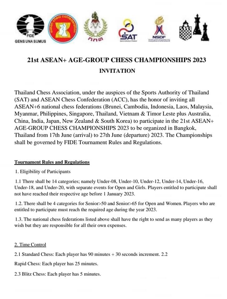 21st ASEAN+ Age Group Chess Championship 2023. ASEAN Chess. Thailand Chess Association